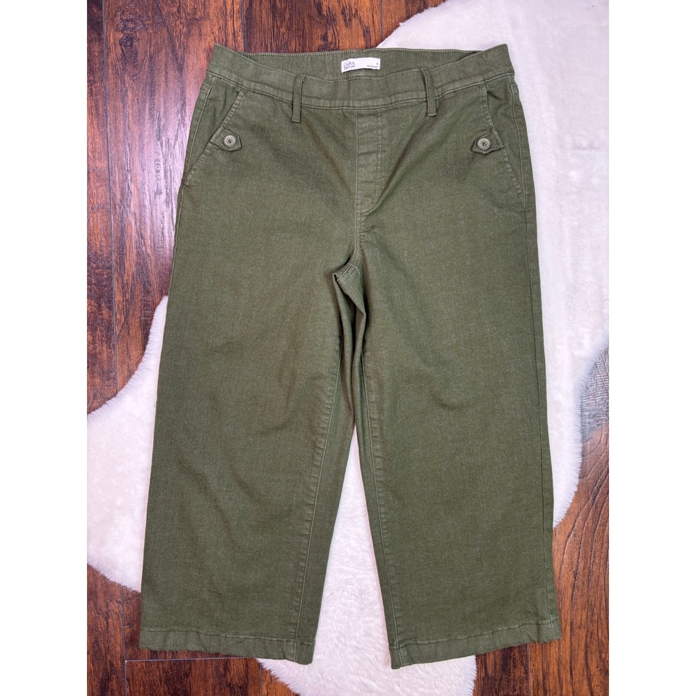 Croft & Barrow Jeans Medium Olive Green Wide Leg Crop Pull On Mid-Rise Women